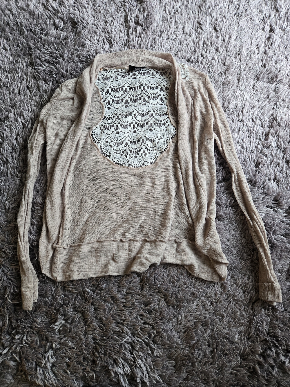 Deb Crochet-Back Open Knit Cardigan - Cream